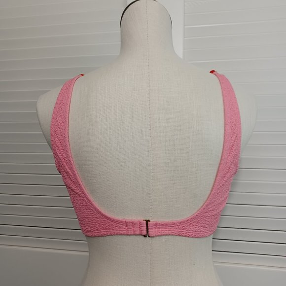 Betsey Johnson Scrunch Bunch Rose Bikini Top Pink Rosettes - Picture 7 of 11